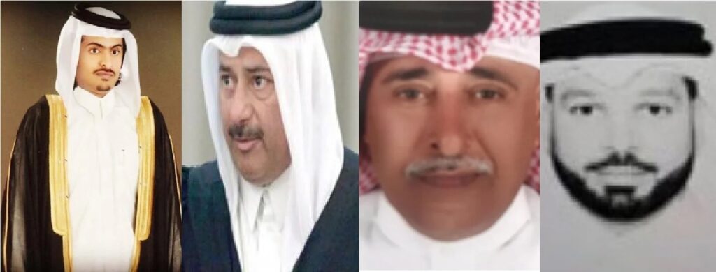 الرجال الأربعة الممنوعون من السفر بقرار من السلطات القطرية - من اليمين إلى اليسار: سعود خليفة آل ثاني، نجيب النعيمي، عبد الله المهندي، محمد السليطي.