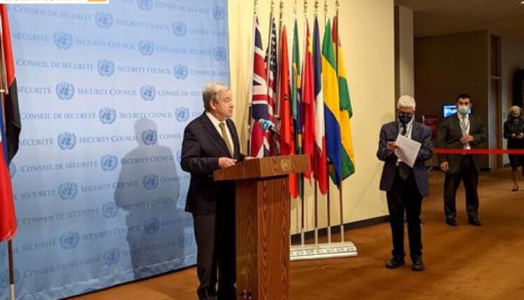 أمين عام الأمم المتحدة "أنطونيو غوتيريش" في مؤتمر بخصوص هدنة لمدة شهرين في اليمن