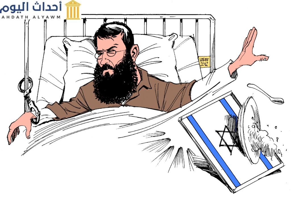 رسم كاريكاتيري يجسد رفض المعتقل الفلسطيني "خضر عدنان" للطعام في سجون الاحتلال رفضاً للإعتقال الإداري