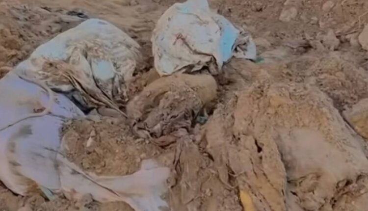 صورة مقتطعة من فيديو انتشرعلى وسائل التواصل الاجتماعي بتاريخ 5 يناير لأكفان جثث فلسطينيين مدفونة مسبقا تم جرفها فوق الأرض من قبل الاحتلال